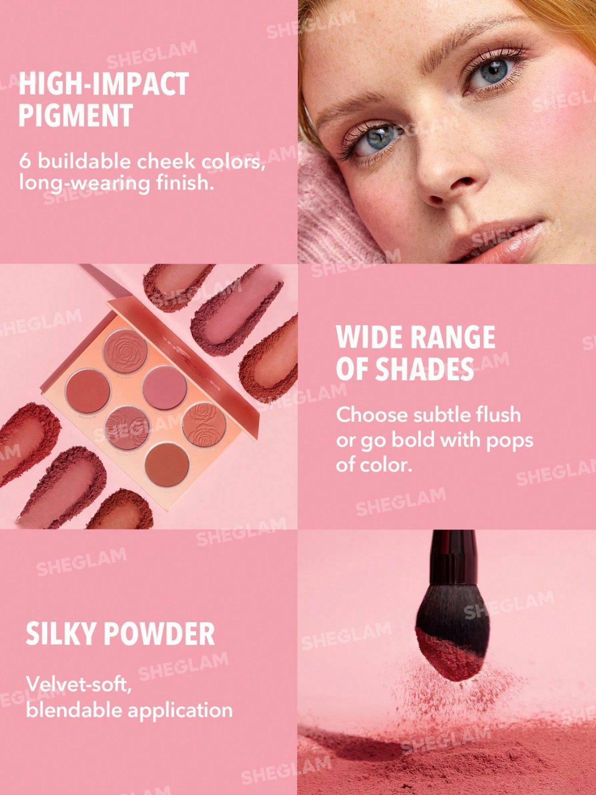 پالت رژگونه 6 رنگ شیگلم SHEGLAM مدل Floral Flush رنگ Blushing Bouquet - Image 4