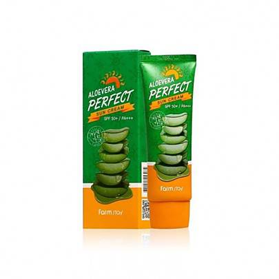1053_1643080379-thumbnail-510x510-70 کرم ضد آفتاب فارم استی مدل ALOE VERA PERFECT حاوی آلوئه ورا SPF50 وزن 70 گرم FARM STAY ALOEVERA PERFECT SUN CREAM SPF50 - Image 1