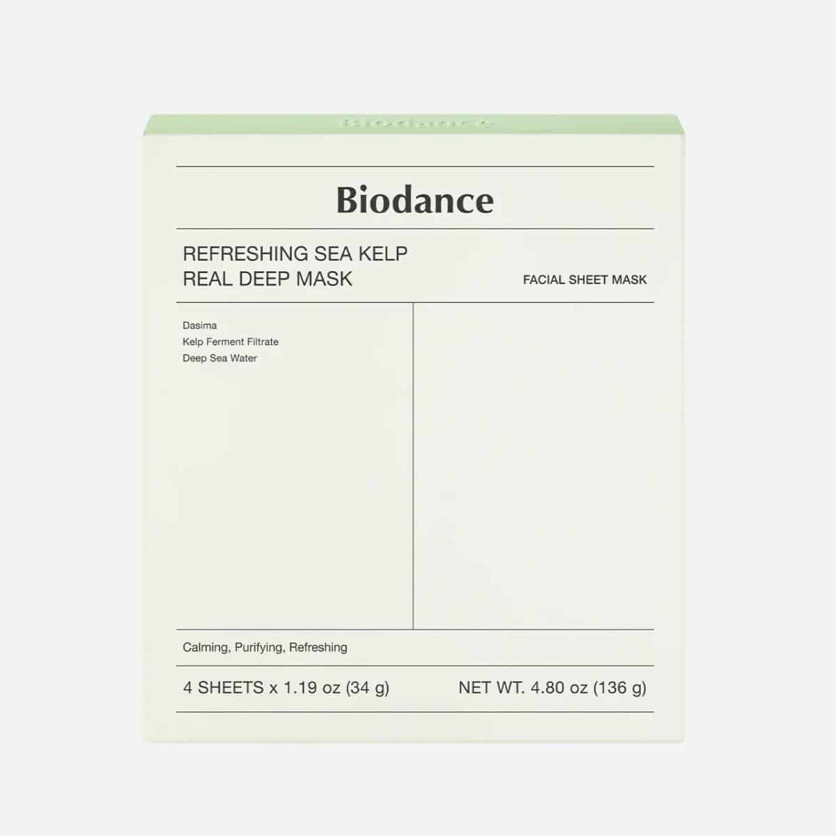ماسک جلبک دریایی بایودنس 4 عددی تسکین دهنده و کنترل چربی پوست BIODANCE Refreshing Sea kelp Real Deep Mask - Image 1