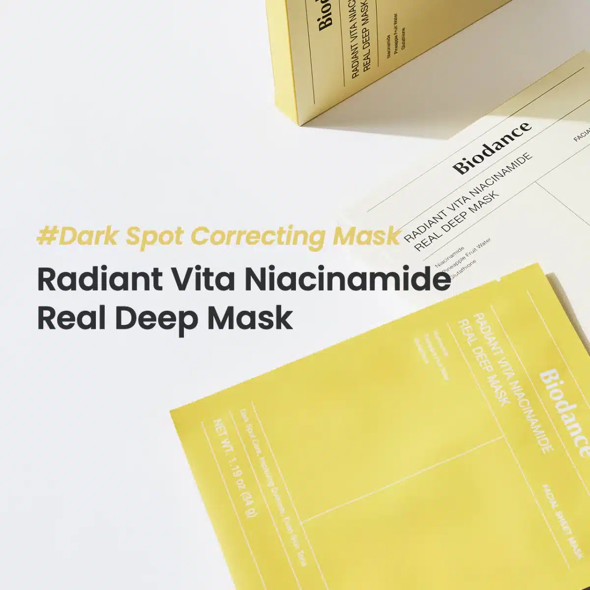 ماسک ورقه ای روشن‌کننده نیاسینامید بایودنس 4 عددی Biodance Radiant Vita Niacinamide Real Deep Mask - Image 4