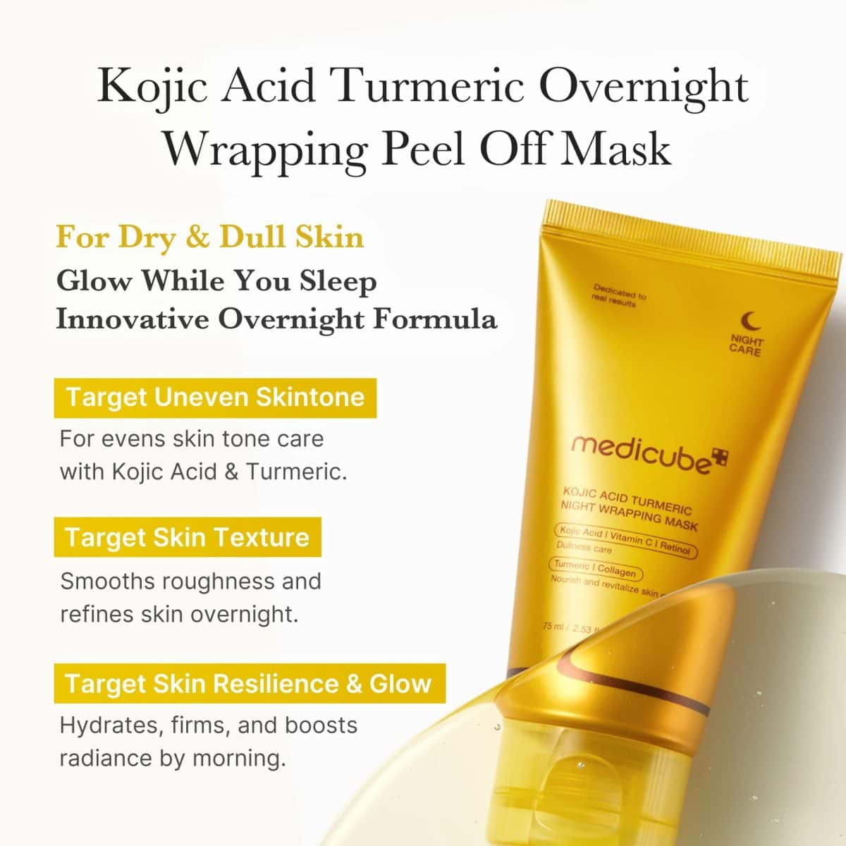 ماسک شب زردچوبه و کلاژن مدی کیوب MEDICUBE Kojic Acid Turmeric Night Wrapping Mask 75ml - Image 2