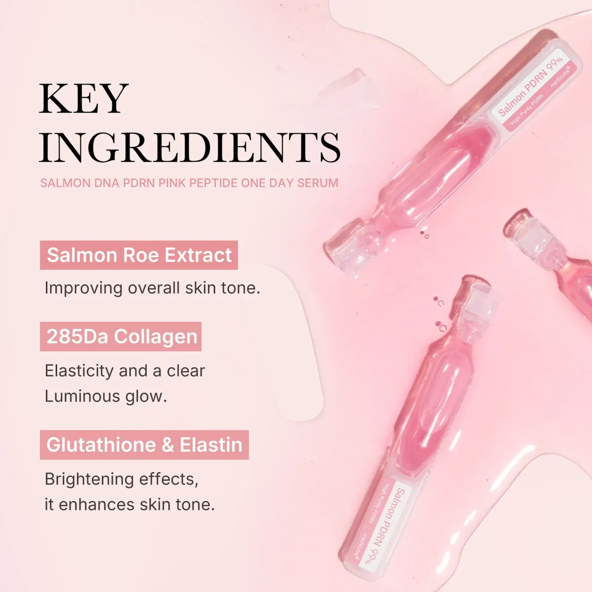 ست آمپول فشرده PDRN99% مدی کیوب 10 عددی medicube Salmon DNA PDRN Pink One Day Serum | 99% Salmon DNA PDRN Intensive Ampoule - Image 4