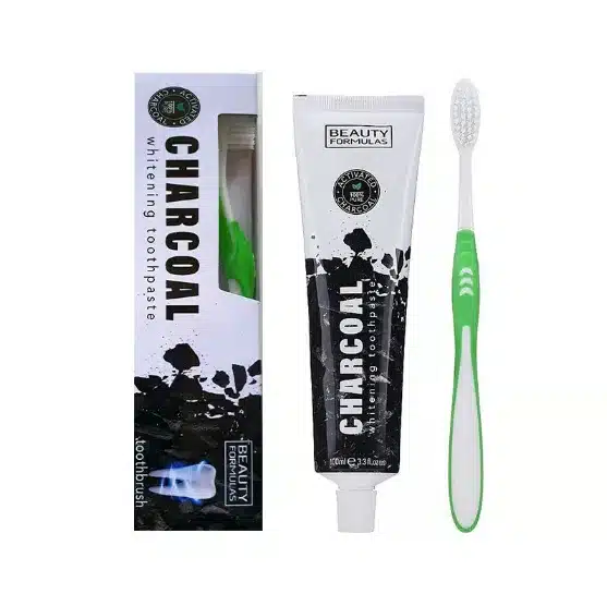 0692777_charcoal-whitening-toothpaste-100ml-toothbrush_11zon خمیر دندال زغال Charcoal حجم 100 میل و مسواک Whitening Toothpaste with Active Charcoal + Brush, Beauty Formulas - Image 2