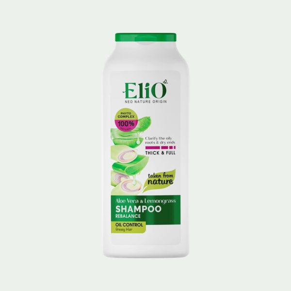 شامپو موهای چرب آلوئه ورا و علف لیمو الیو 400 میل Elio aloe vera and lemongrass rebalance shampoo