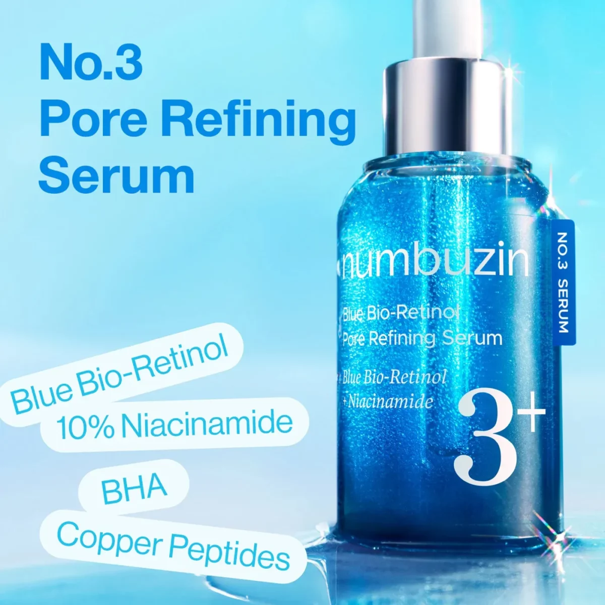سرم کوچک کننده منافذ رتینول آبی شماره 3+ نامبوزین No.3 Blue Bio-Retinol Pore Refining Serum حجم 30 میل - Image 2
