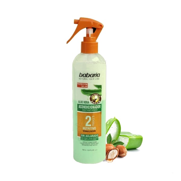 Inkeds1مممم اسپری مو دو فاز باباریا سبز BABARIA ALOEVERA+ARGAN INSTANT CONDITIONER حجم 500ml - Image 1