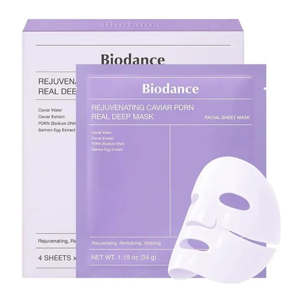 ماسک ورقه‌ای ضدچروک و آبرسان PDRN و خاویار بایودنس (4 ورق) Biodance Rejuvenating Deep Mask